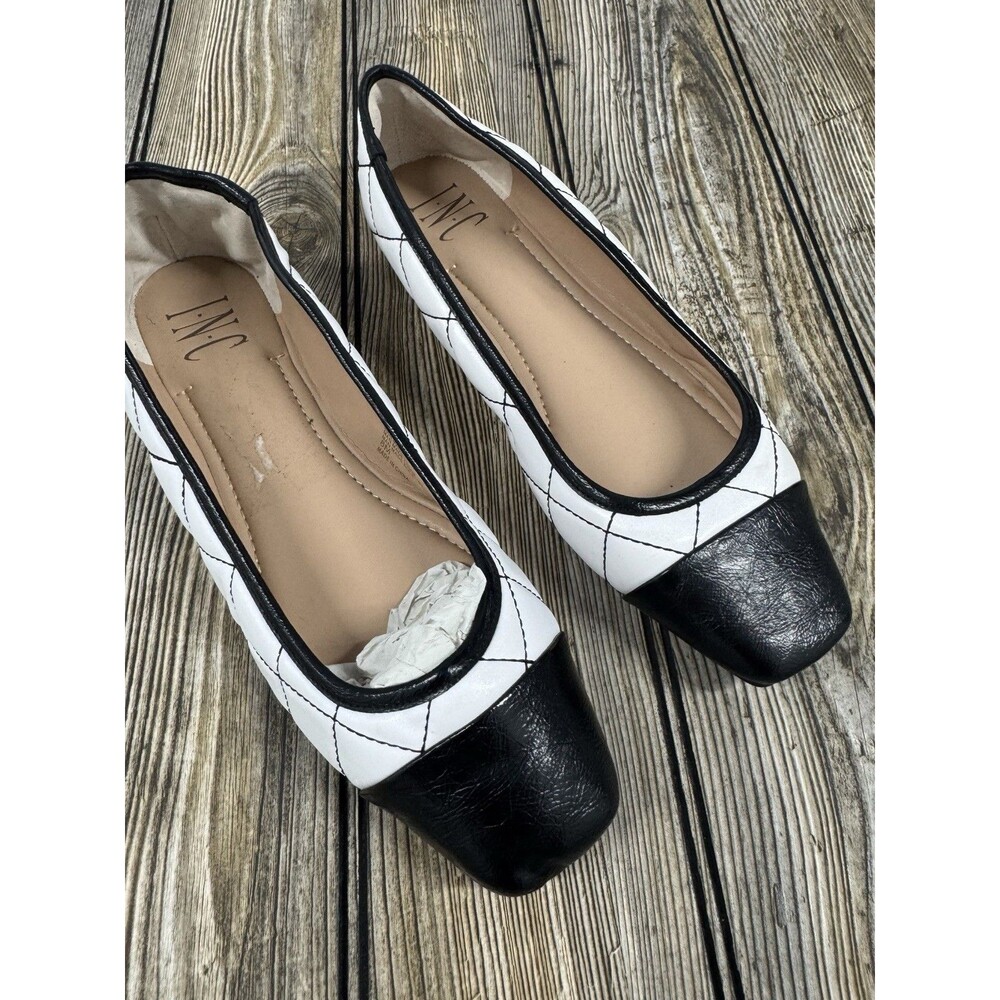 INC Womens Black Quilted Comfort Jenaya Square Toe Wedge Slip On Flats 8M
